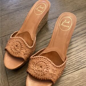Jack Rogers Tan Leather Thompson Wedge Slides Size 9
